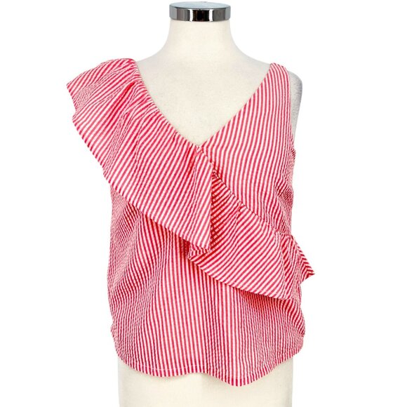 Vineyard Vines Seersucker Ruffle Striped Sleeveless Top Pink White Size 2 - Picture 10 of 10